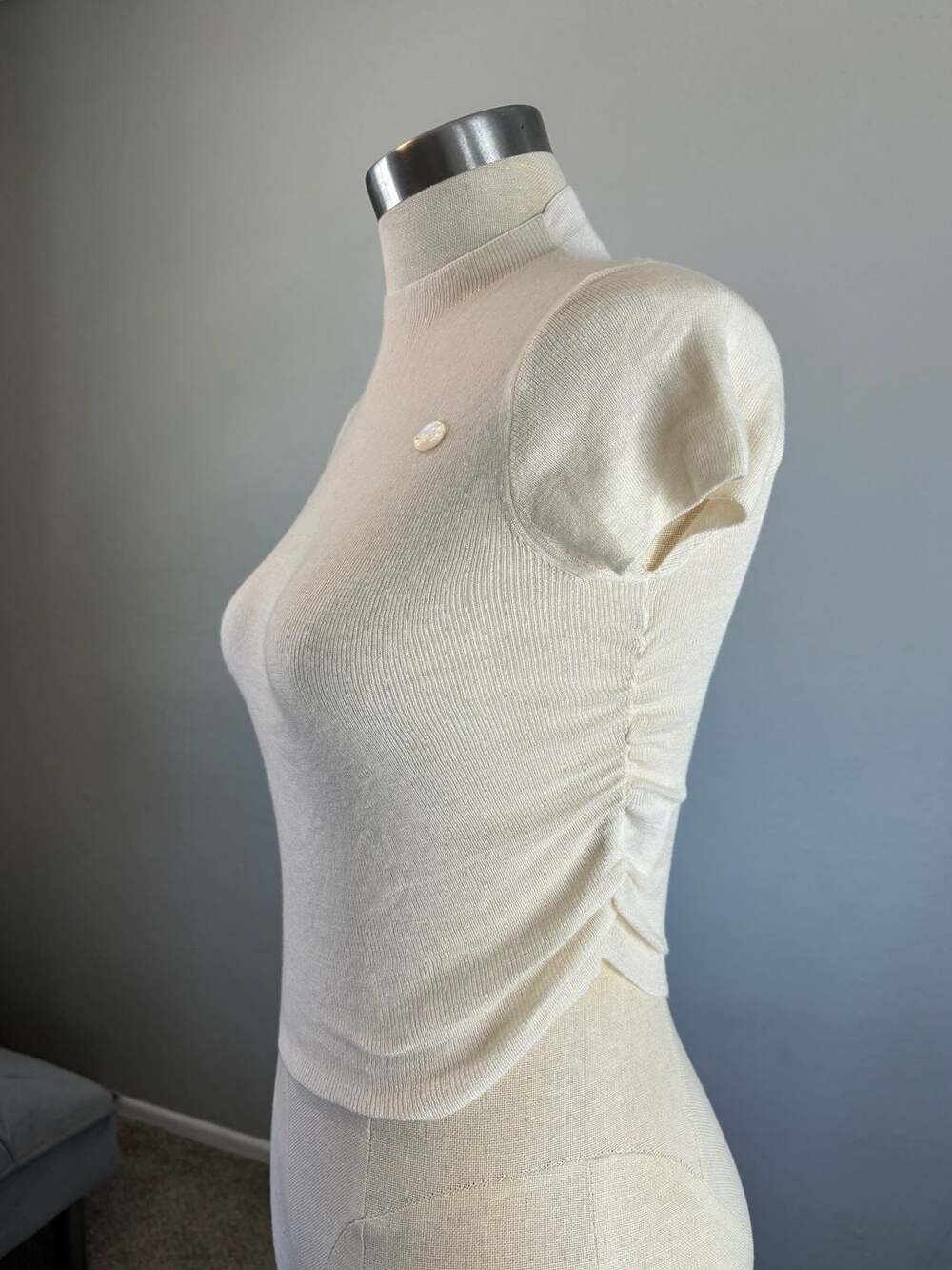 Office Lady Slim Fit Knitted Shirt Women 2023 Summer Tops Short Sleeve Blouse Ha - Picture 4 of 8